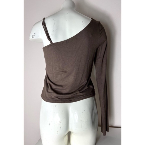 Mixed Threads LA Brown One Shoulder Long Sleeve Crop Top Rayon Shirt Size XL - Picture 2 of 4